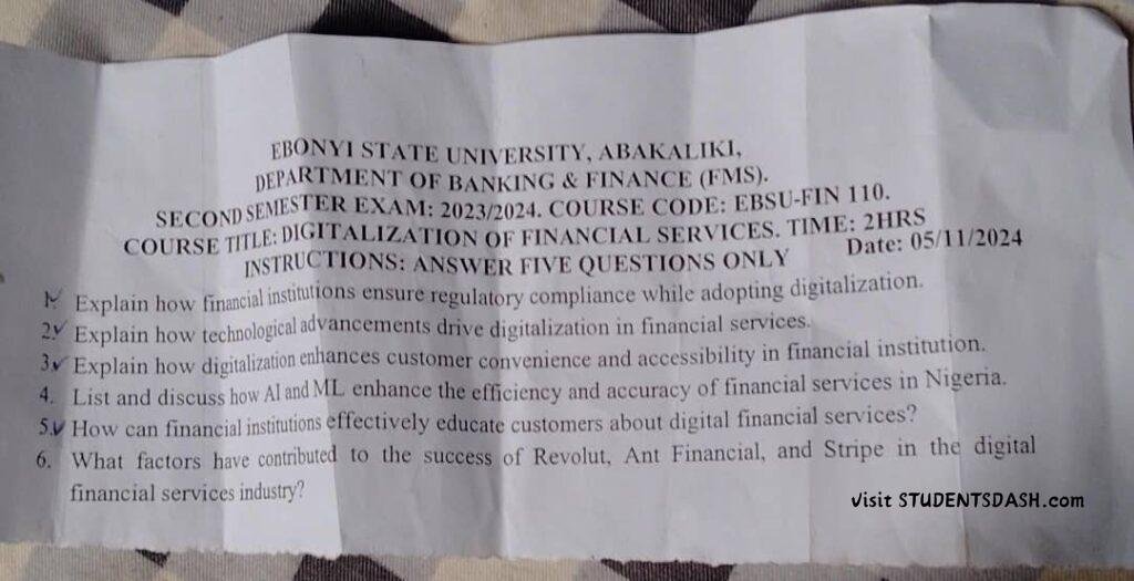 EBSU-FIN 110 Past Questions and Answers