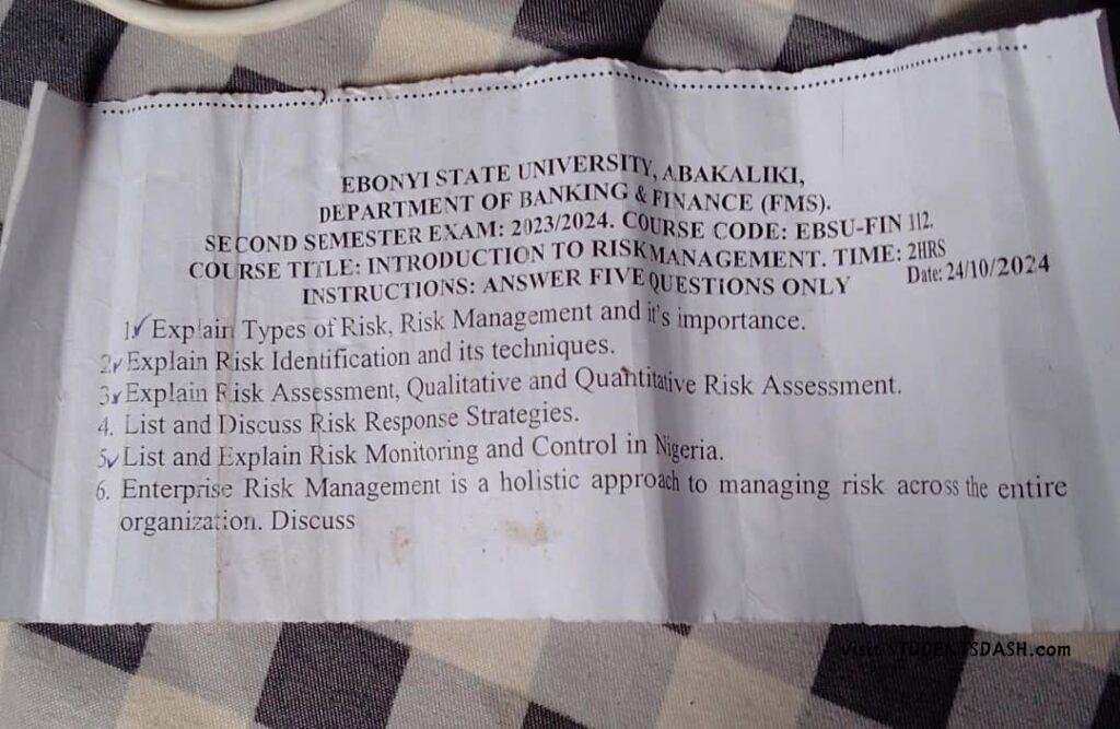EBSU-FIN 112 Past Questions and Answers