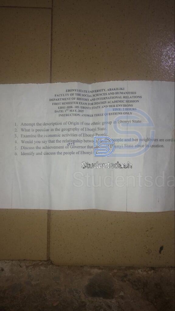 EBSU-HIR 205 Past Questions and Answers 2025