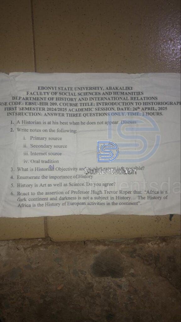 EBSU-HIR 209 Past Questions and Answers