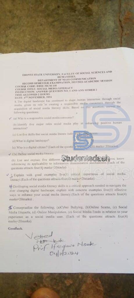 EBSU-MCM 110 Past Questions and Answers