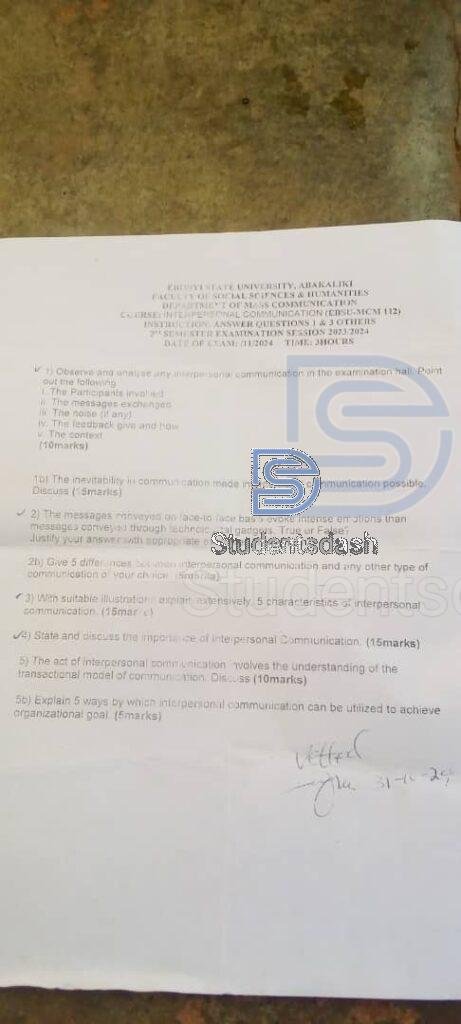 EBSU-MCM 112 Past Questions and Answers