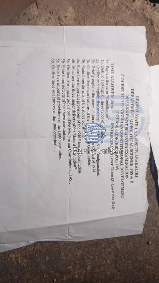 EBSU-POL 105 Past Questions and Answers