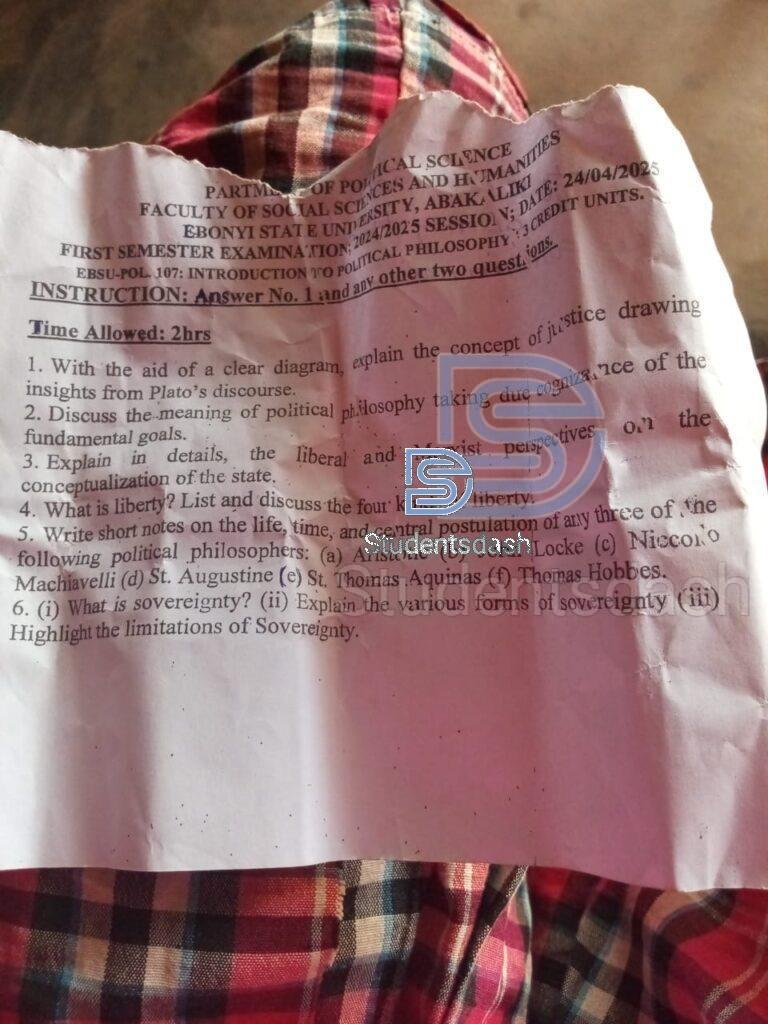 EBSU-POL 107 Past Questions and Answers