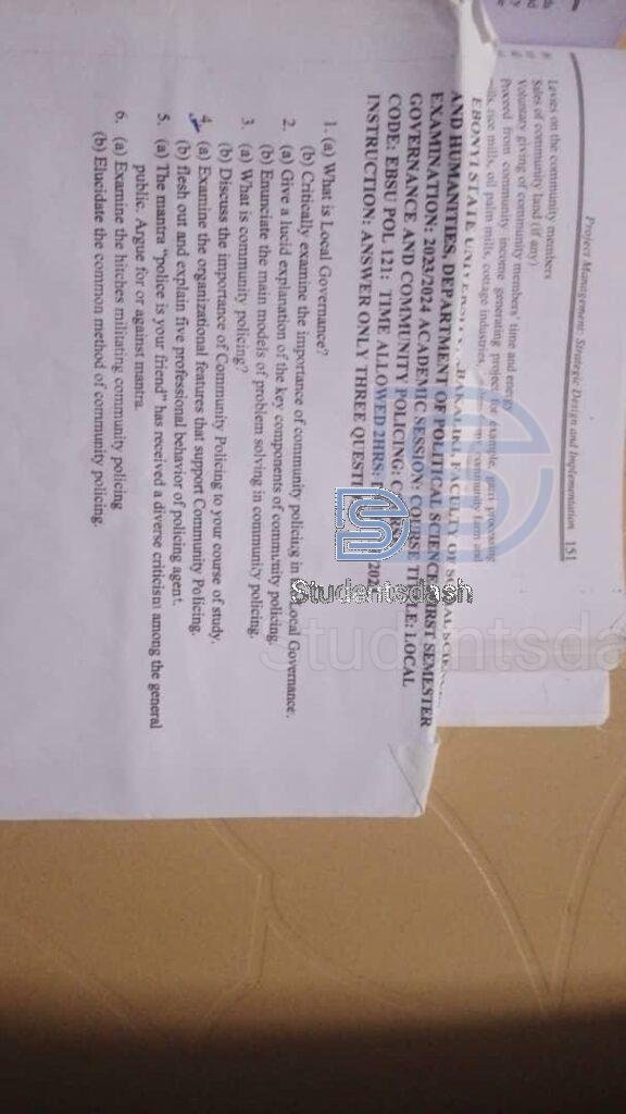 EBSU-POL 121 Past Questions and Answers