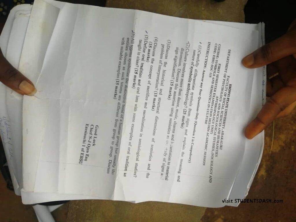 EBSU-SOC  115 Past Questions and Answers