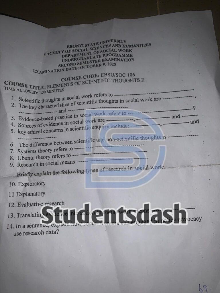 EBSU-SOC 106 Past Questions and Answers