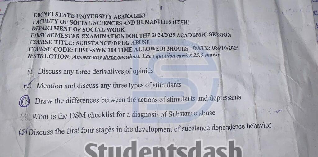 EBSU-SWK 104 Past Questions and Answers
