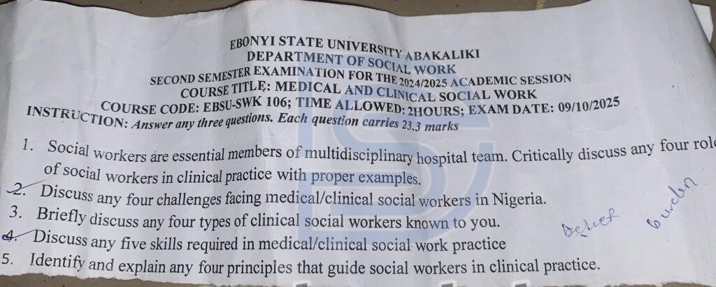 EBSU-SWK 106 Past Questions and Answers