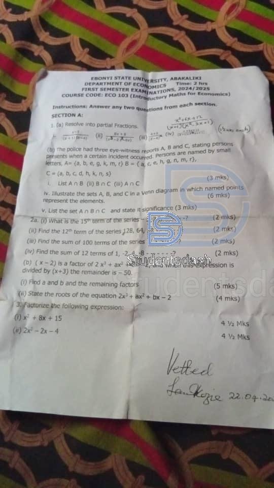 ECO 103 Past Questions and Answers 2025