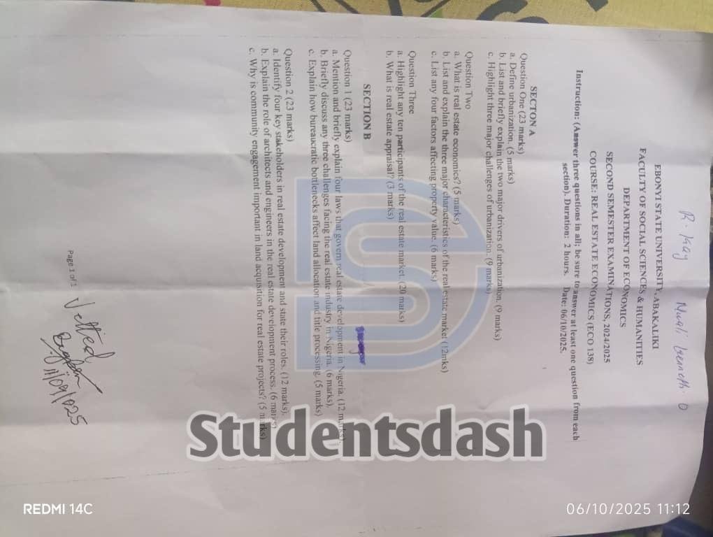 ECO 138 Past Questions and Answers