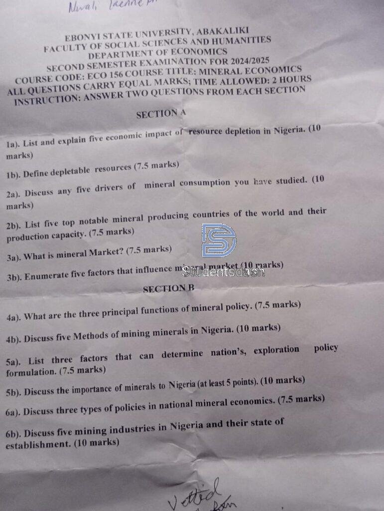 ECO 156 Past Questions and Answers