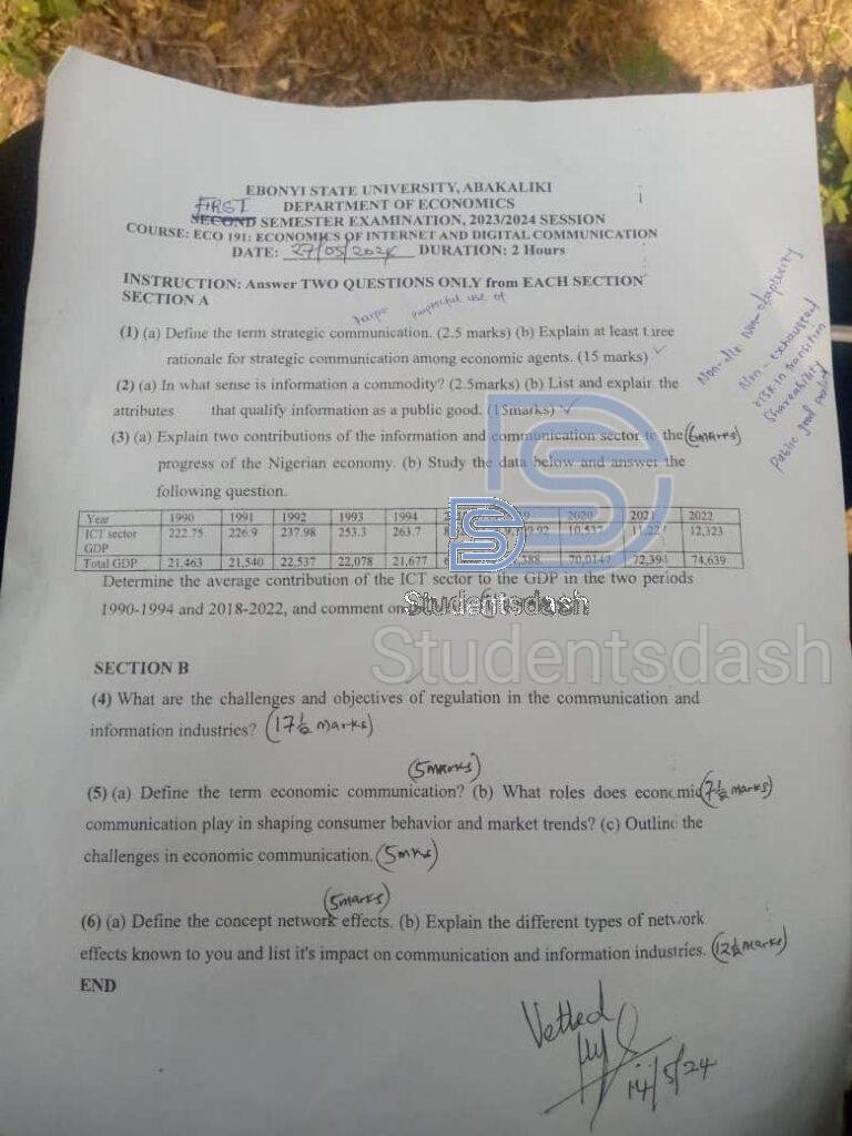 ECO 191 Past Questions and Answers 2024