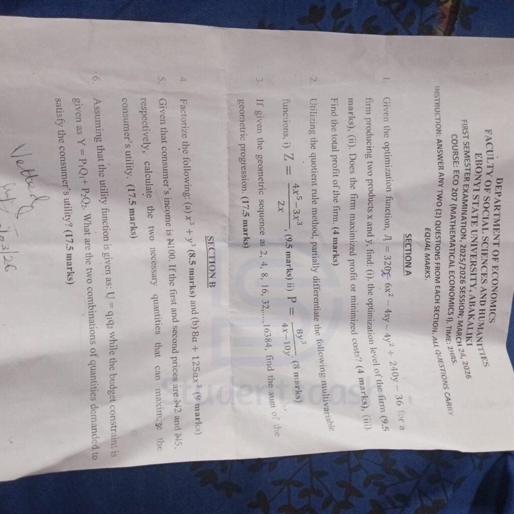 ECO 207 Past Question and Answers