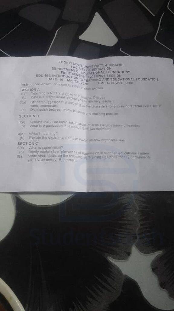 EDU 101 Past Questions and Answers