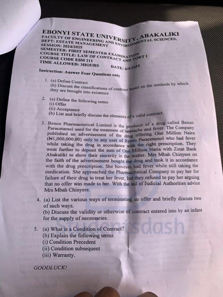ESM 211 Past Questions and Answers