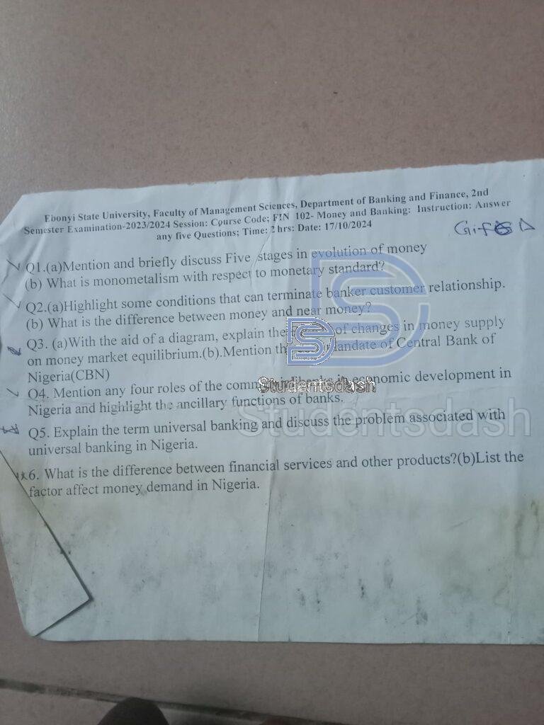FIN 102 Past Questions and Answers 2024