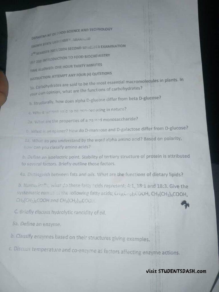 FST 232 Past Questions and Answers