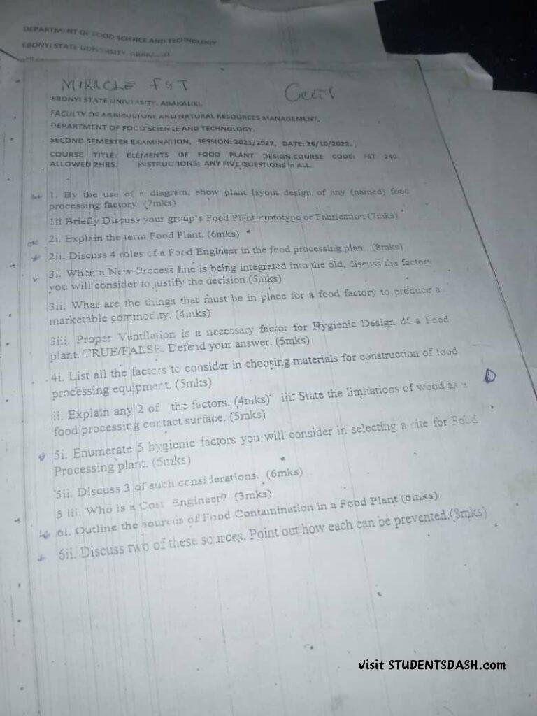 FST 240 Past Questions and Answers