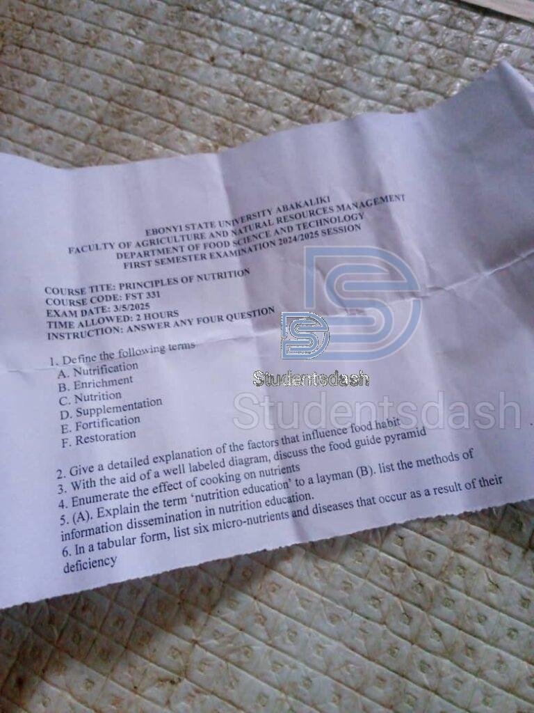 FST 331 Past Questions and Answers 2025