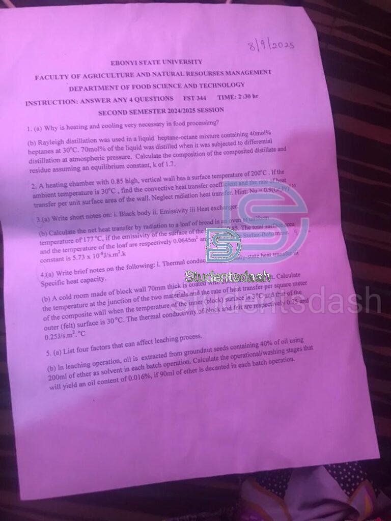 FST 344 Past Questions and Answers 2025