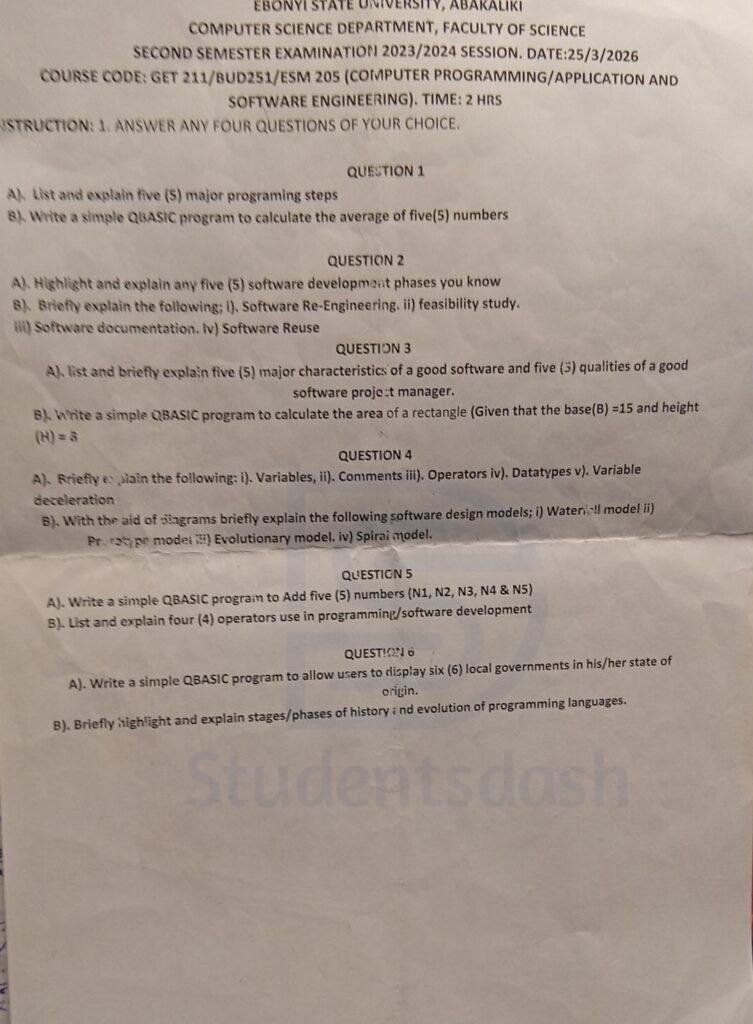 GET 211 _ BUD 251 _ ESM 205 Past Question and Answer