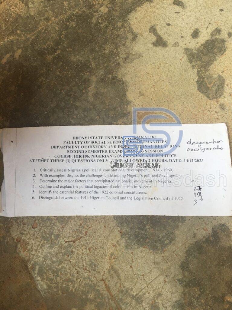 HIR 106 Past Questions and Answers 2023
