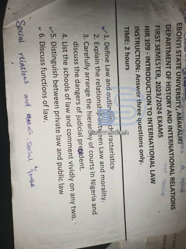 HIR 107 Past Questions and Answers (Introduction to International Law)