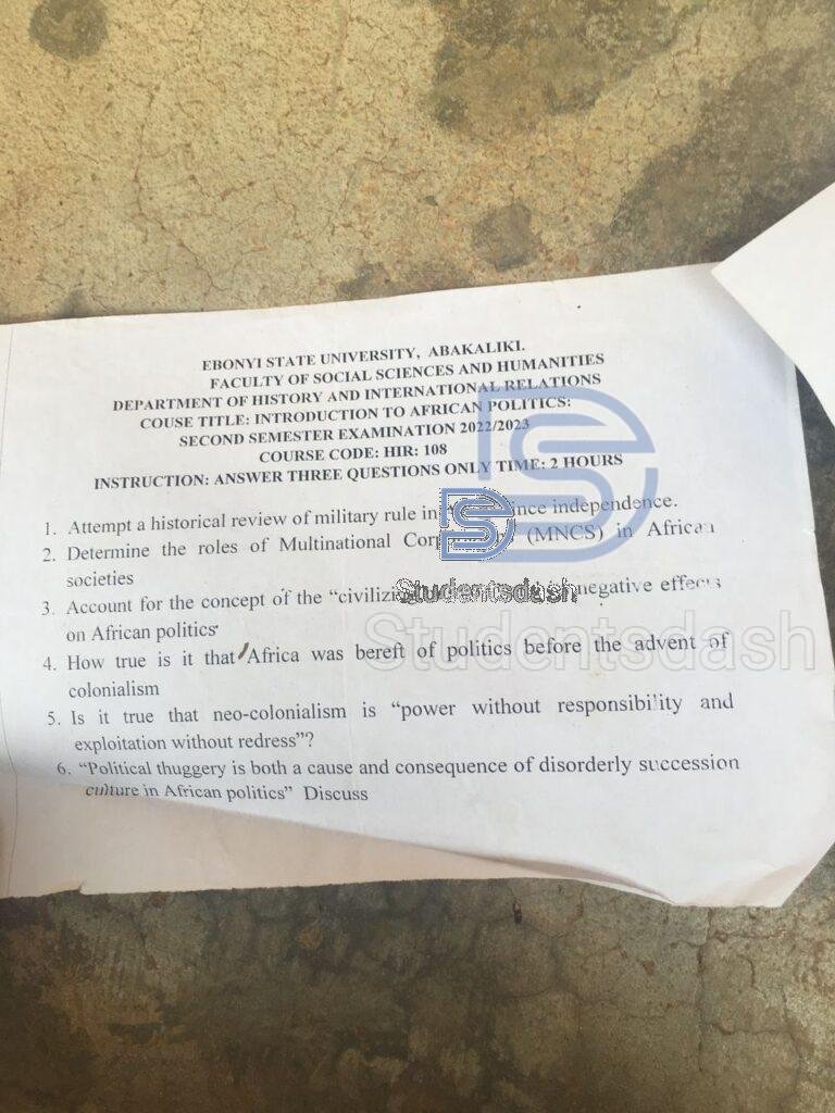 HIR 108 Past Questions and Answers 2022_2023