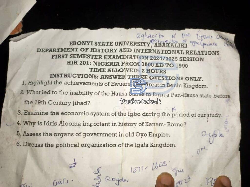 HIR 201 Past Questions and Answers (Nigeria from 1000 AD TO 1900)
