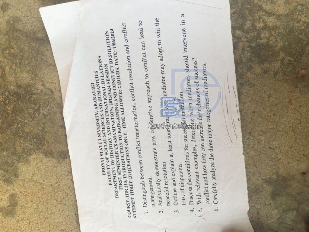 HIR 213 Past Questions and Answers 2023_2024