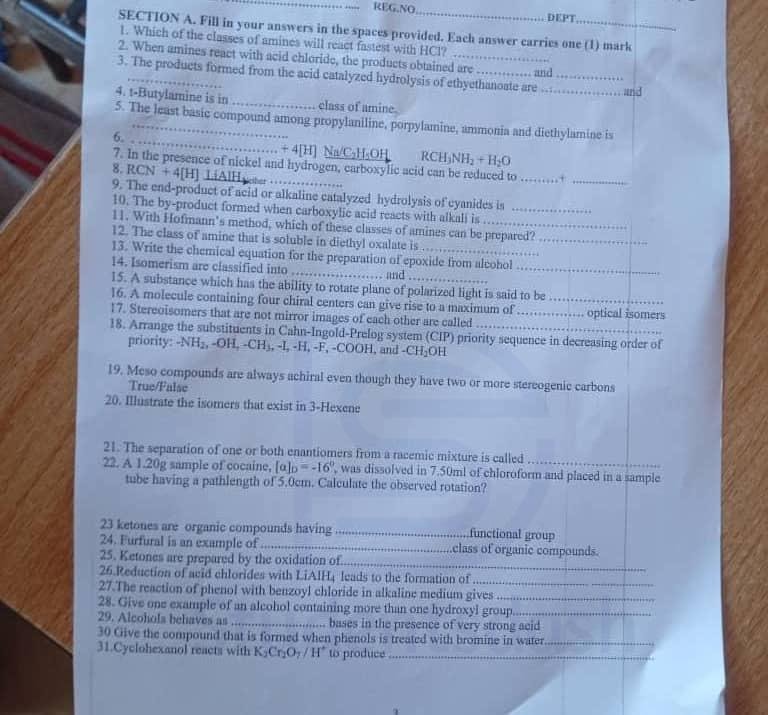 ICH 221 Past Question and Answer