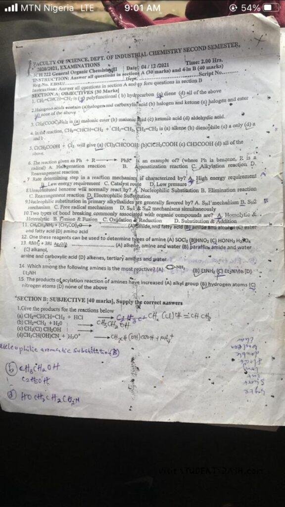 ICH 222 Past Questions and Answers