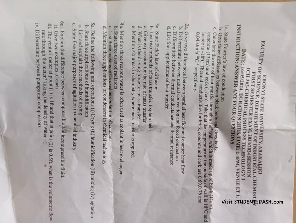 ICH 363 Past Questions and Answers