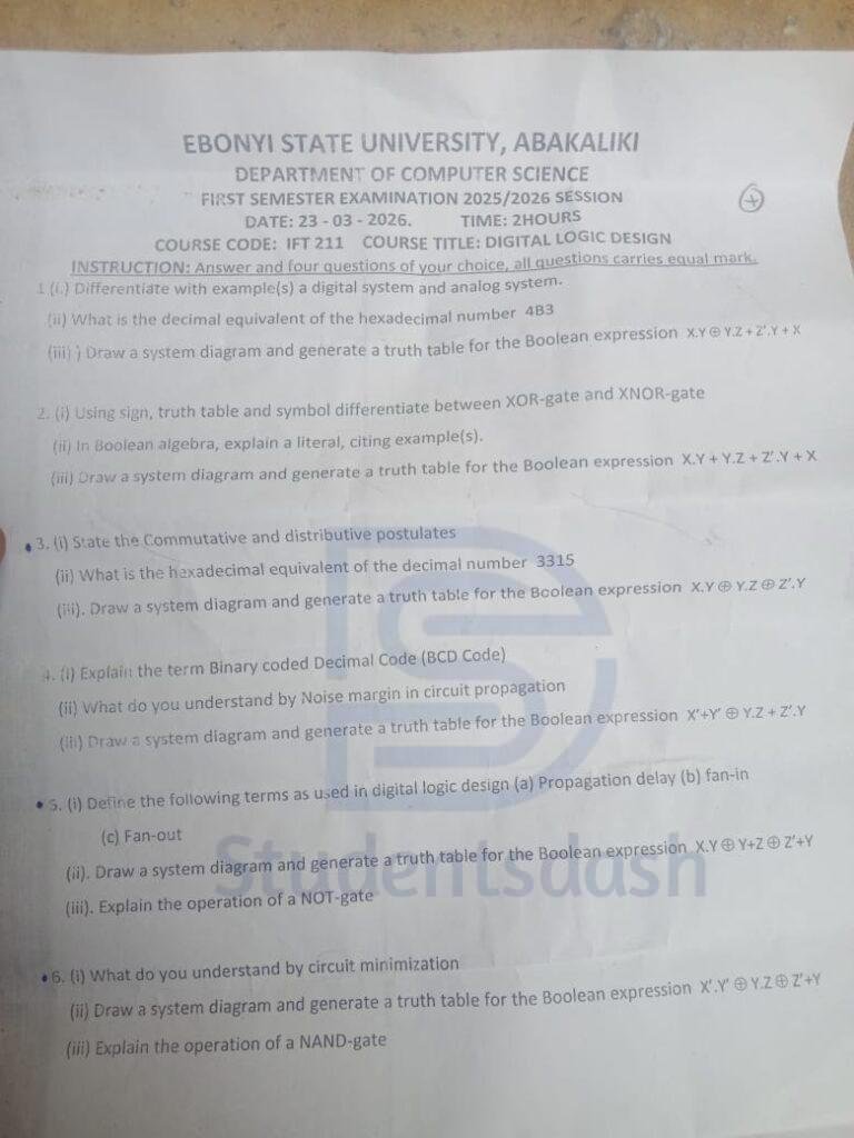 IFT 211 Past Questions and Answers