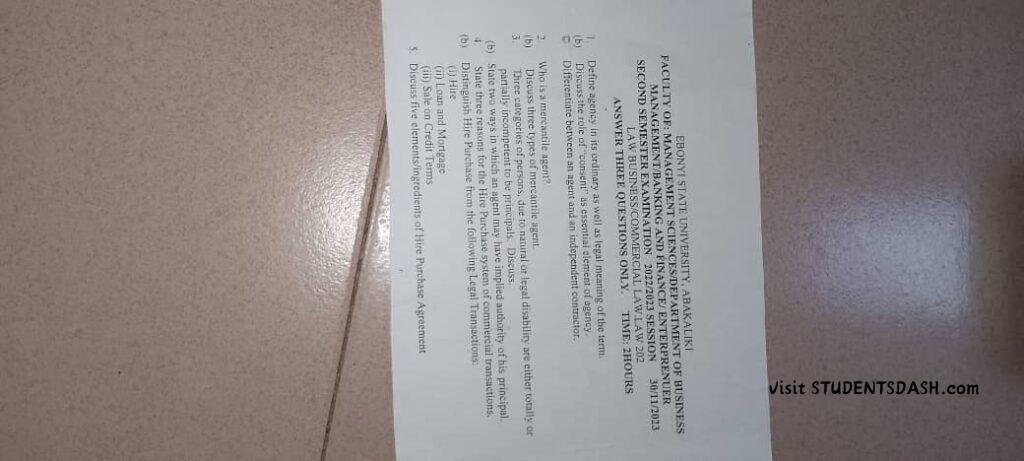 LAW 202 Past Questions and Answers