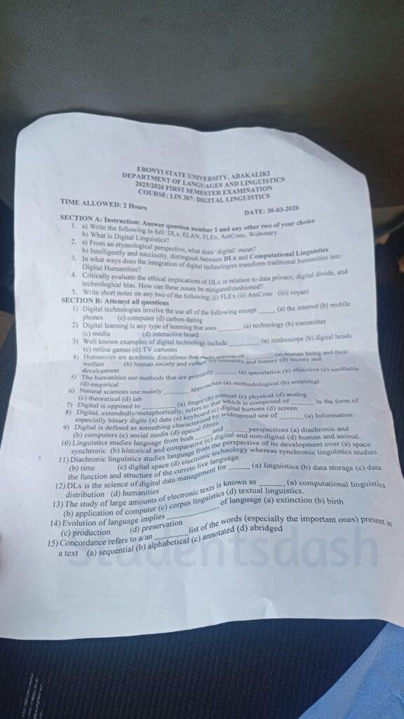 LIN 307 Past Question and Answers