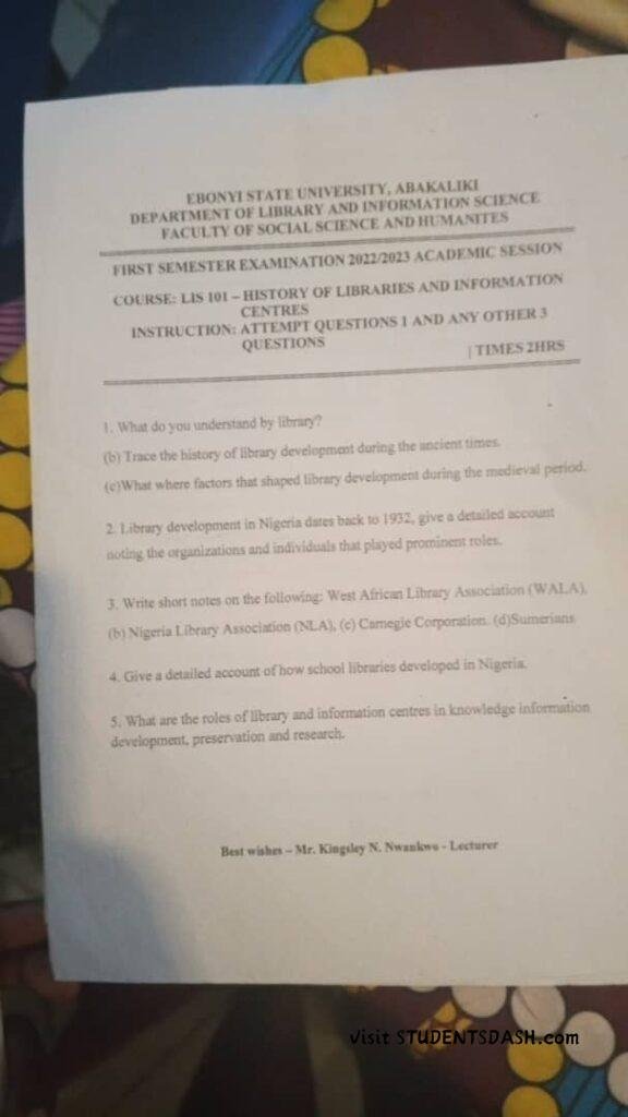 LIS 101 Past Questions and Answers