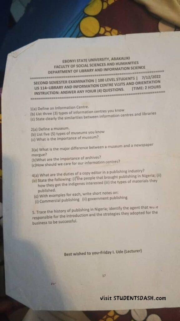 LIS 114 Past Questions and Answers