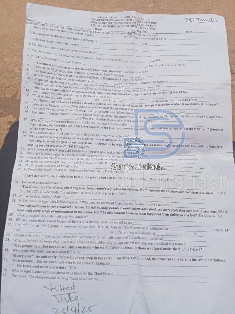 LIT 105 Past Questions and Answers 2025