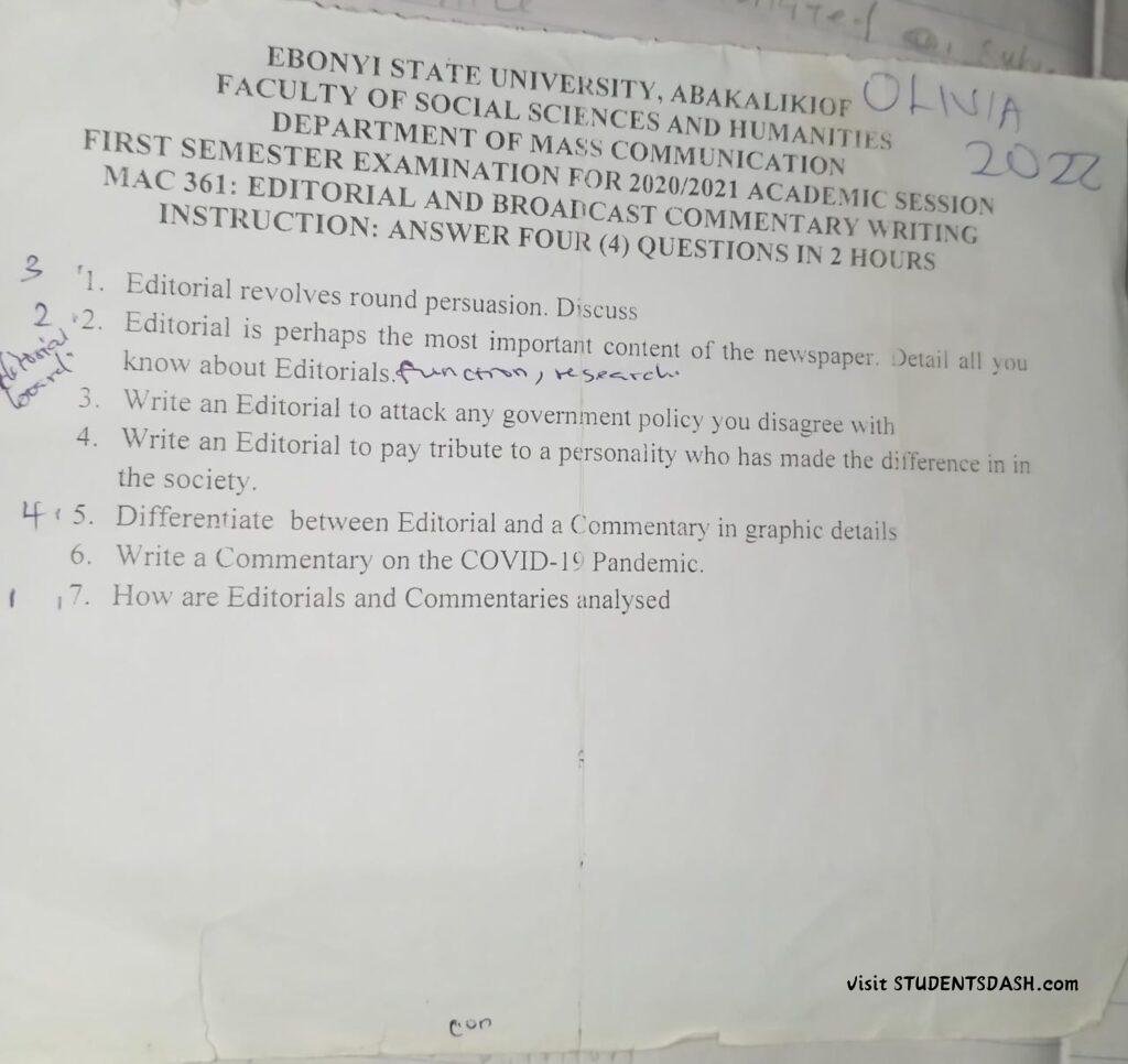 MAC 361 Past Questions and Answers