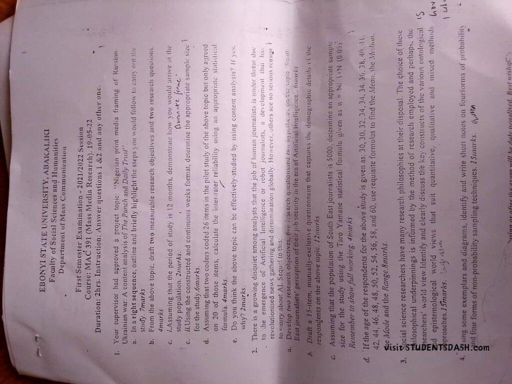 MAC 391 Past Questions and Answers 2022