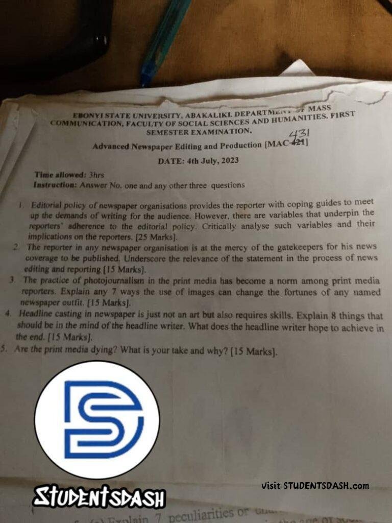 MAC 431 Past Questions and Answers