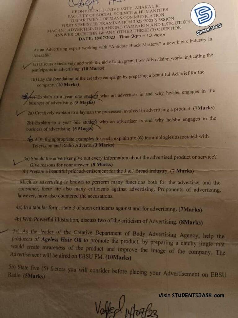 MAC 451 Past Questions and Answers
