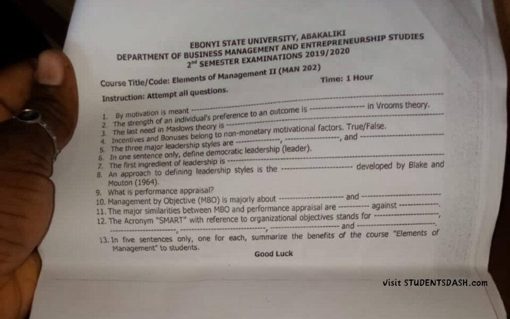 MAN 202 Past Questions and Answers