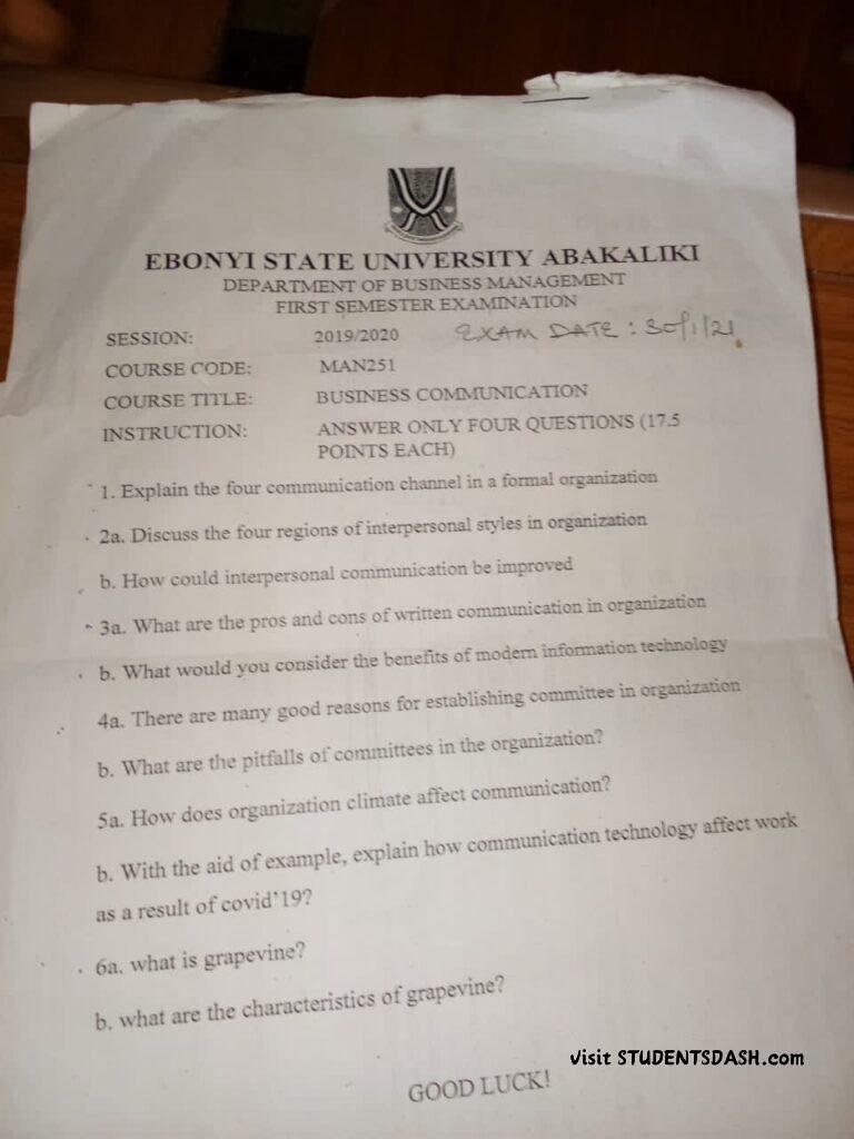 MAN 251 Past Questions and Answers