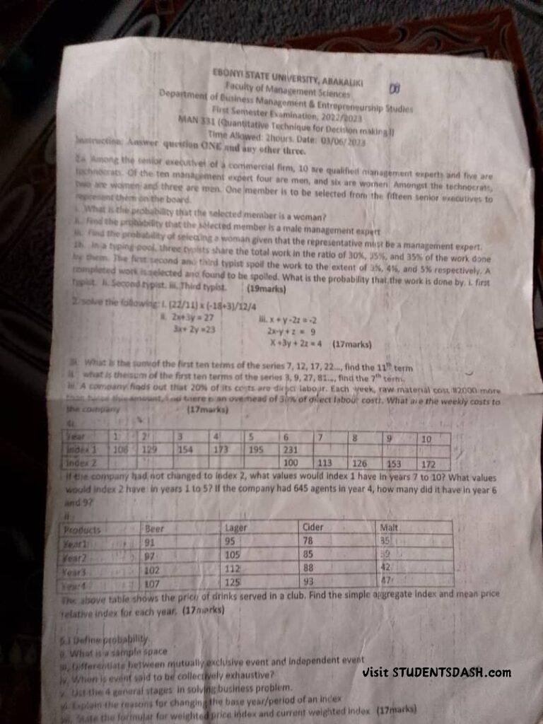 MAN 331 Past Questions and Answers
