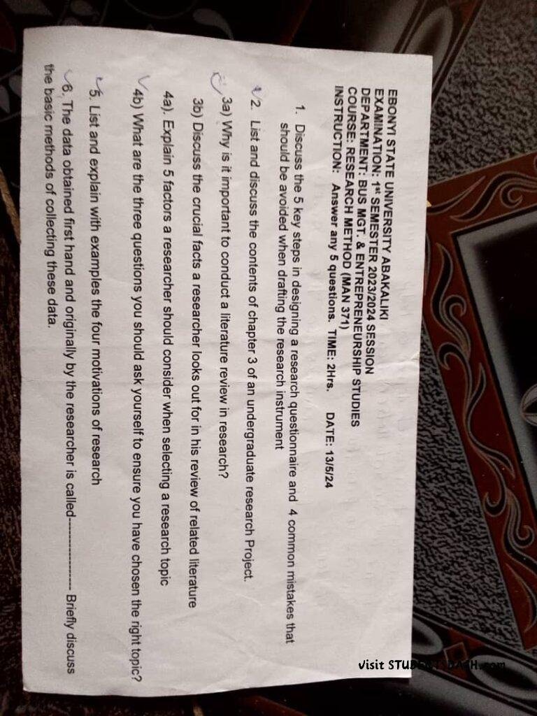 MAN 371 Past Questions and Answers