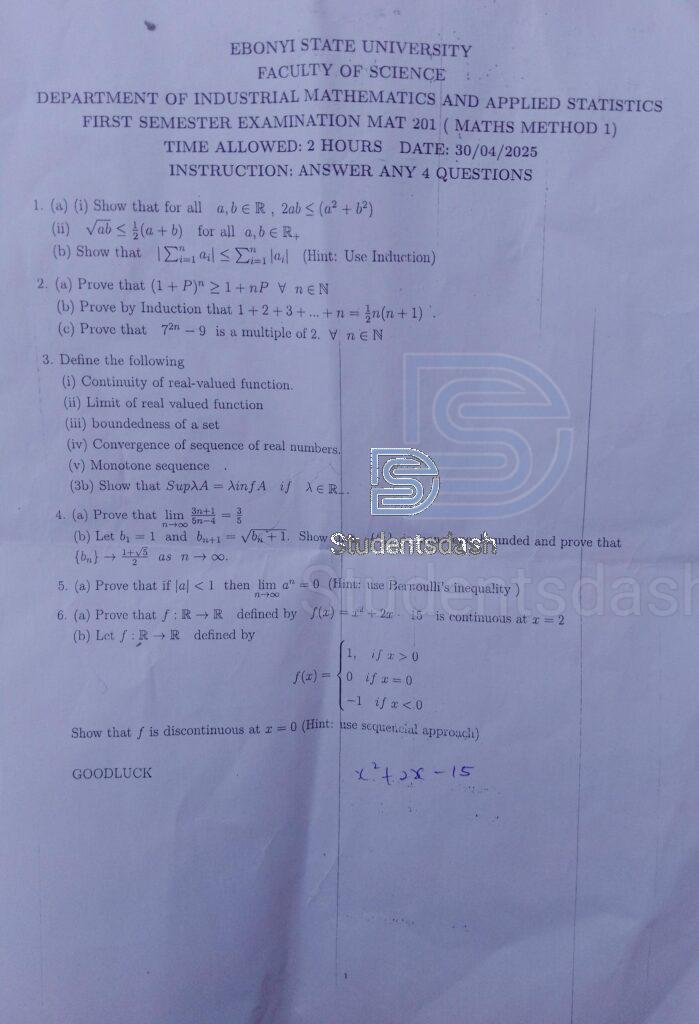 MAT 201 Past Questions and Answers 2025