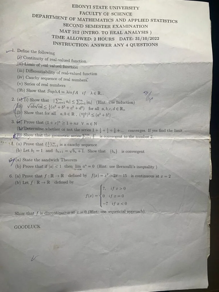 MAT 212 Past Question and Answers
